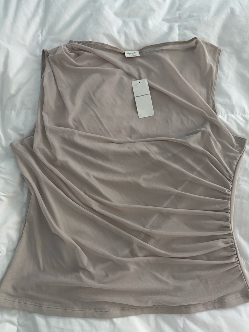Abercrombie & Fitch Light Taupe Ruched Mesh Chemise Top